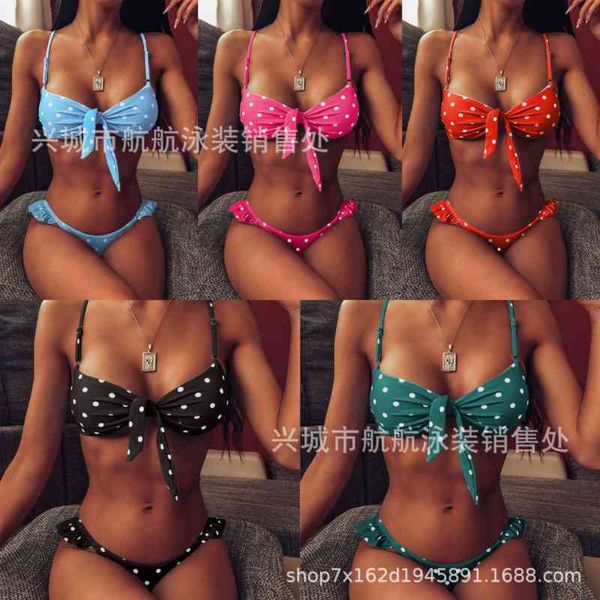 

hanghang women's split swimsuit xingcheng dot knot bikini, Black;white