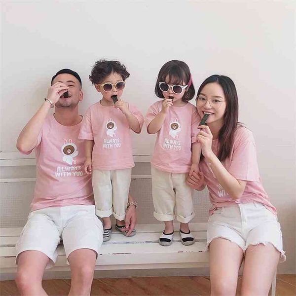 

summer cotton cartoon print lovely kindergarten performance parent-child clothing family matching clothes 210702, Blue