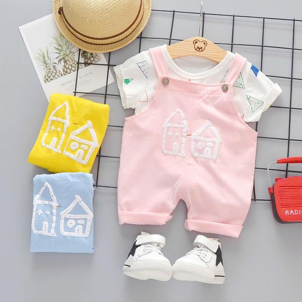 

summer toddler house pattern casual clothing kids t shirt shorts children cotton clothes fashion baby boys girls tracksuits sets, White
