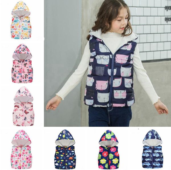 Giubbotto per bambini cartone animato girl giacche con cappuccio con cappuccio per bambini abbare senza maniche velette autunno inverno caldo vestiti arcobaleno di dinosauro dw4281