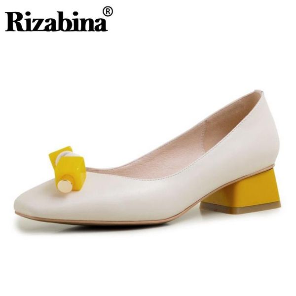 

dress shoes rizabina genuine leather pumps spring shallow women wedding party bowtie footwear size 34-40, Black