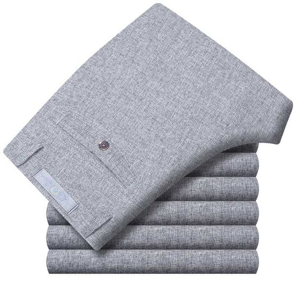 

summer linen business casual pants for men big size male formal classic breathable 9 colors thin office suit trousers for mens 211013, Black