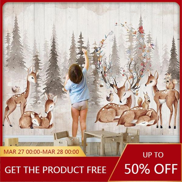 

wallpapers custom any size mural wallpaper 3d hand painted forest vintage elk wall painting kid's bedroom background papel de parede
