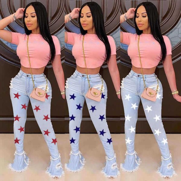 

2021 women's five pointed star jeans, Black