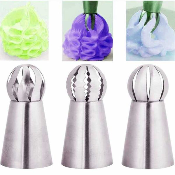 

3pcs/set russian spherical ball stainless steel flower cake nozzles icing piping decorating tips tools sphere shape cream baking & pastry