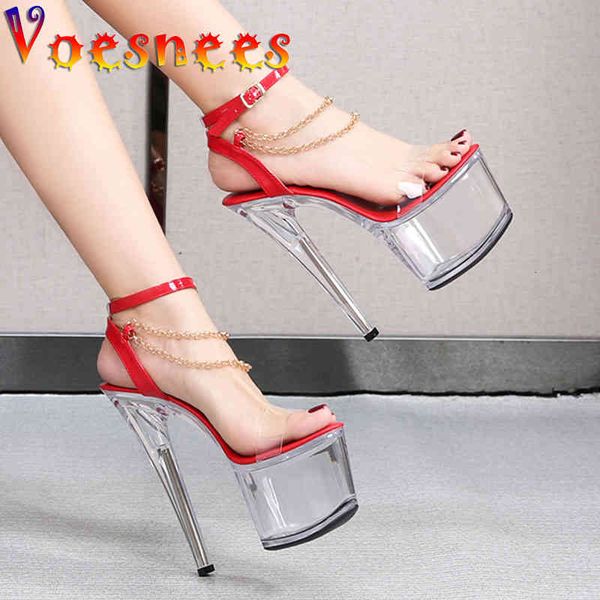 

slippers transparent platform crystal women sandal 2021 metal decoration ankle buckle stiletto shoes hyaline pvc high heel uu, Black
