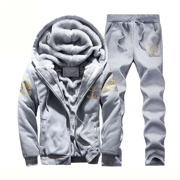 

men's tracksuits warm winter men set thicken hoodies + pants suit fleece sweatshirt sportswear casual jogging 2pcs outfits vehz, Gray