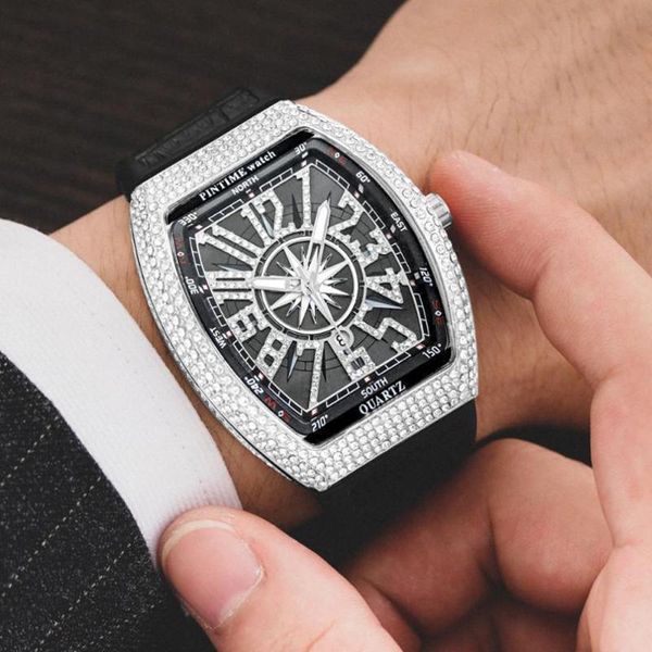 

wristwatches pintime hip hop creative watch men diamond military mens watches casual male clock relogio masculino reloj hombre, Slivery;brown