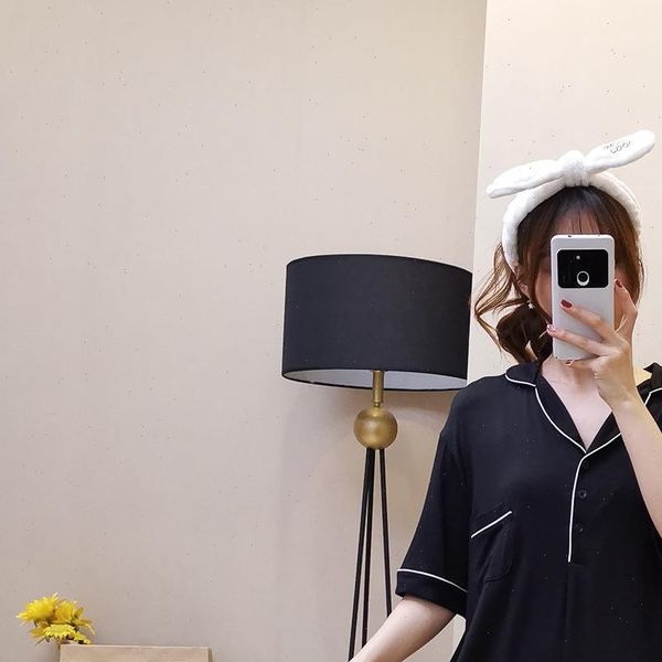 

summer sleep women sleepwear short sleeve plus size modal nightdress loose home clothes with pocket lingere, Black;red