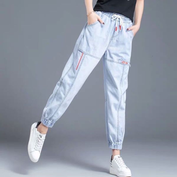 

women's pants & s high waist harem - jeans elastic cargo spring casual ankle-length ankle bands acol, Black;white