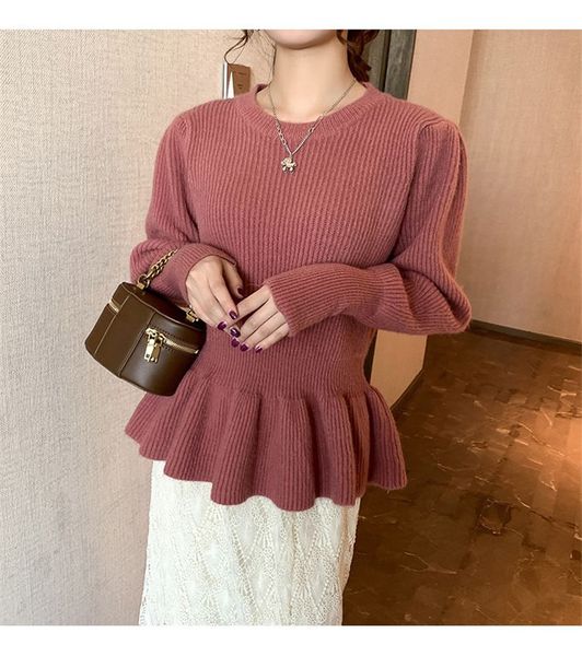 

hoodie women's knitted shirt autumn 2021 o-neck sleeve bottoming waistband, Black