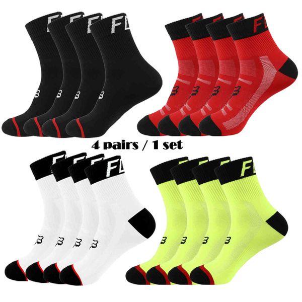 

4 pairs cycling mens knee high soccer compression women basketball socks, Black