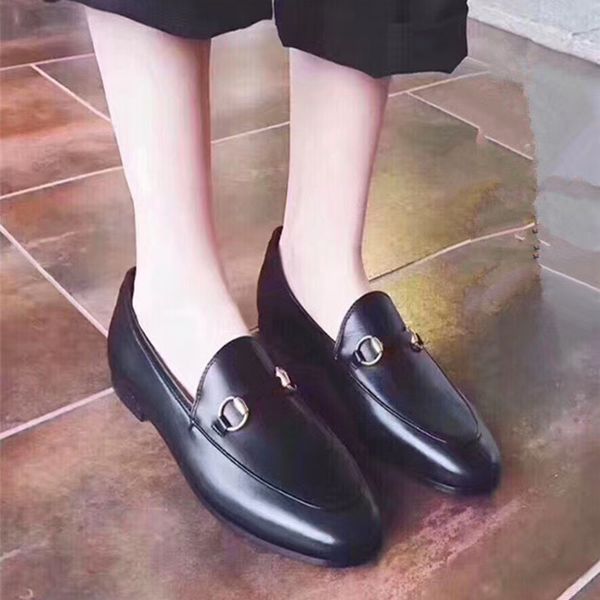 

casual womens dress shoes classic buckle ribbon decoration trample lazy boat comfortable loafers designer genuine leather sole flat lady sho, Black