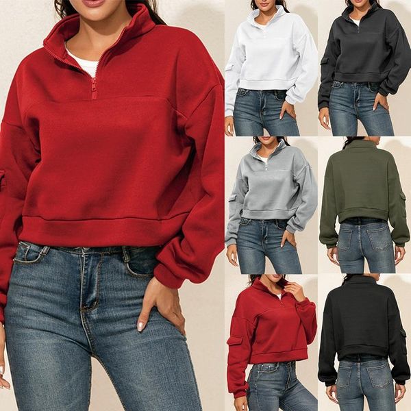 

women's hoodies & sweatshirts autumn streetwear japanese wild pullover sleeve pocket crop, Black