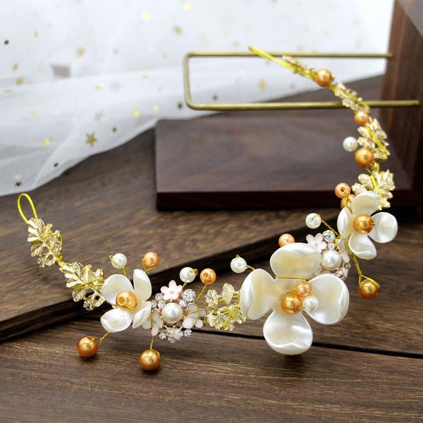 

hair clips & barrettes bridal jewelry handmade headdress pink pearl alloy beaded accessories baroque crown wedding, Golden;silver
