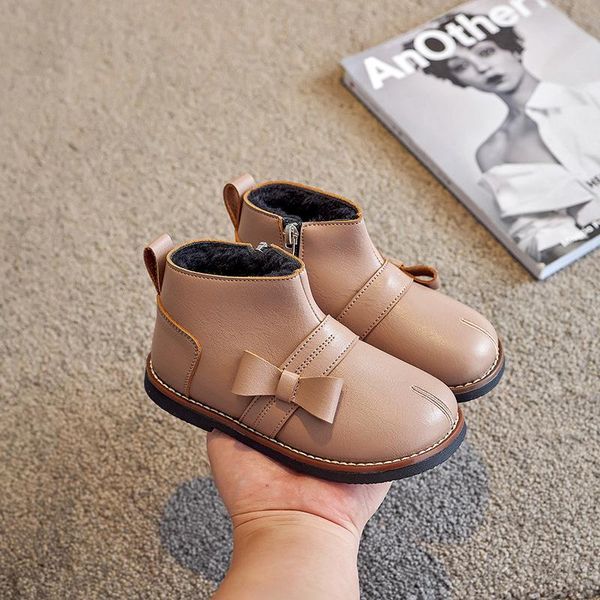 

toddler girl boots girls winter warm princess casual leather shoes soft fashion bowknot kids snow size 21-30, Black;grey