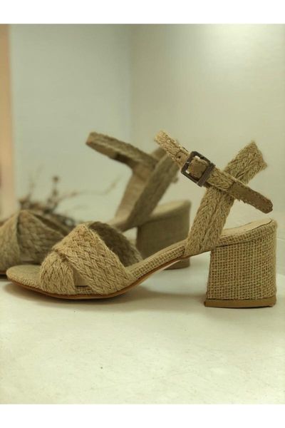 

sandals women's straw detailed cross low-heeled shoes, Black