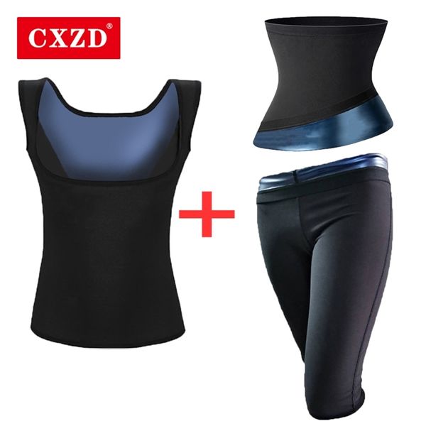 

cxzd sweat sauna suits for women vest body shaper waist trainer slimming belt shapewear workout fitness corset pants fat burning 210810, Black;white