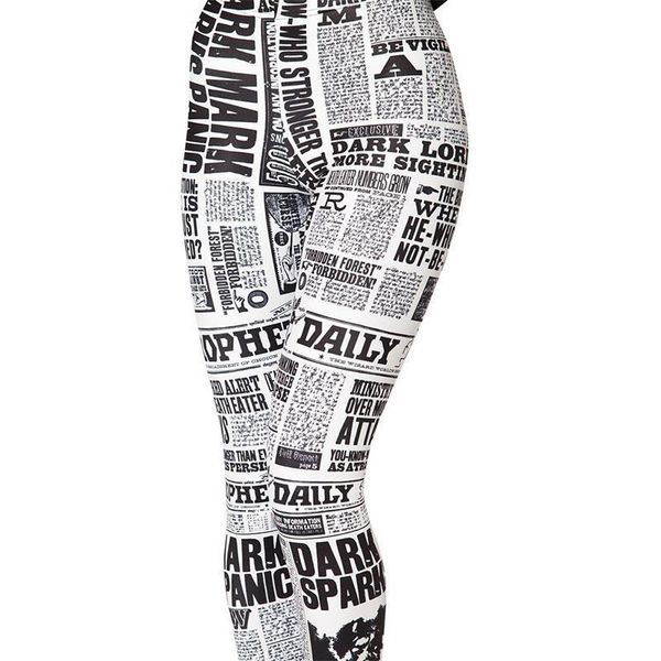 

newspaper tattoo pants fitness women leggings workout 3d print sportswear soft body shape, Black