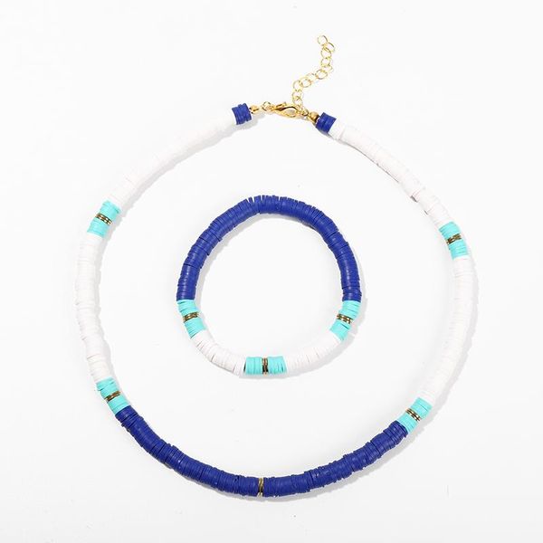 

earrings & necklace bohemia colliers polymeres surfers heishi african vinyl bead choker women bracelet set couple jewelry, Silver