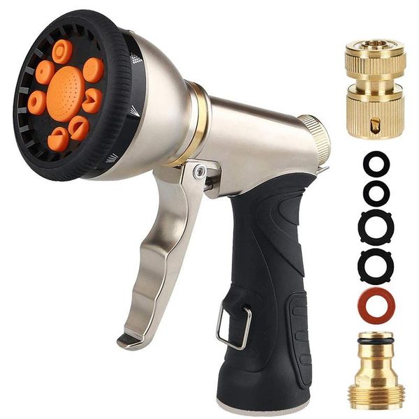 

watering equipments garden hose nozzle tool sprayer adjustable 9 patterns with quick connect brass connector 3/4 inch