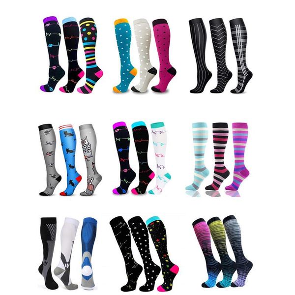 

sports socks multi pairs drop compression varicose veins for men & women running flight travels knee protect, Black
