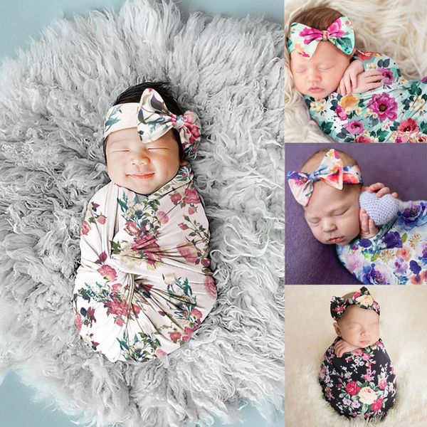 

blankets & swaddling born baby pography props blanket printed sleeping muslin wrap headband suit poshoot accessories