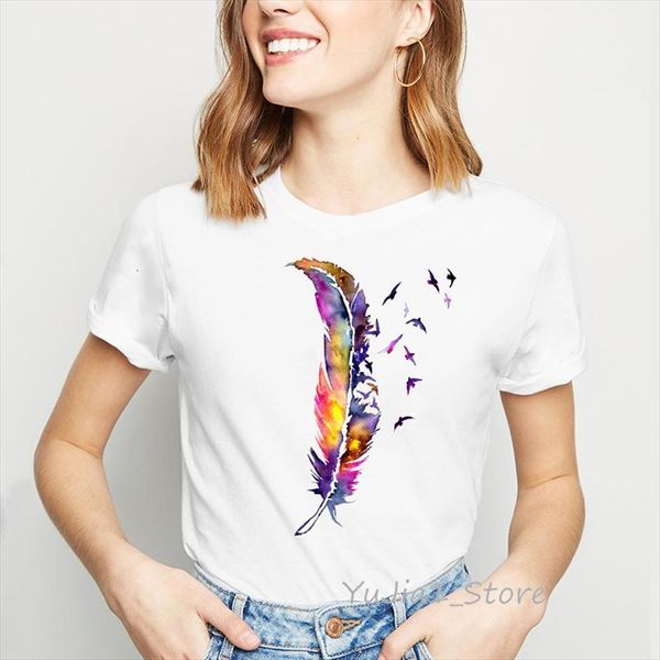 

watercolor feather birds print men kawaii and womens femme summer female white tumblr clothes streetwear drop, White;black