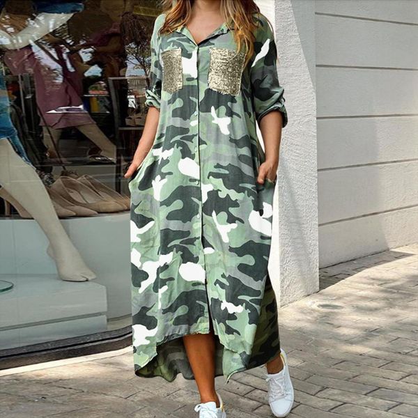 

casual floral print elegant maxi womens dresses long t shirt pocket for robe femme, Black;gray
