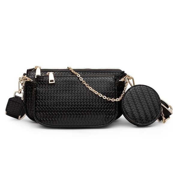 

outlet sale 80% off women's bag 2022 new solid color fashion woven three piece set korean style single shoulder messenger bag bwpi