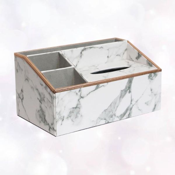 

tissue boxes & napkins 1pc creative leather marble pattern box multi-function paper storage case napkin holder for home office desk(whit