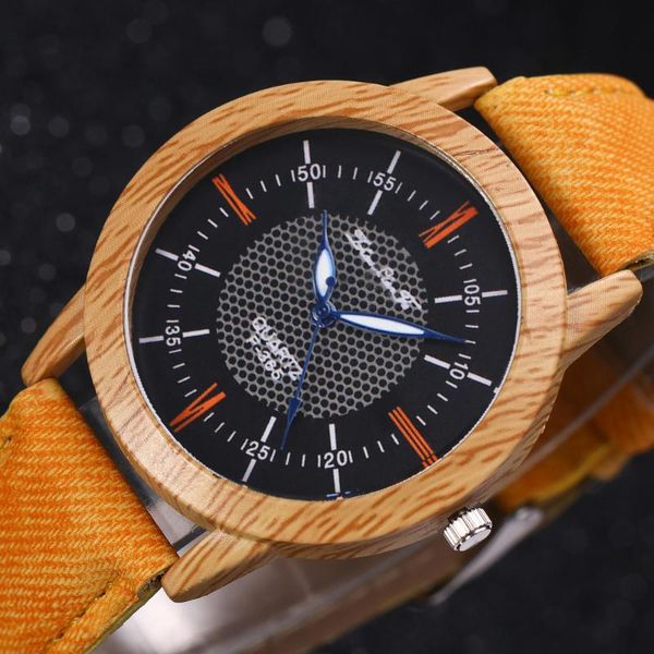 

wristwatches women's watch fashion natural wood grain exquisite quartz minimalist clock bamboo denim leather strap relogio, Slivery;brown