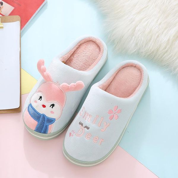 

winter cotton slippers women indoor outdoor men shoes warm plush cartoon anti-slip house floor lovers home fluffy, Black
