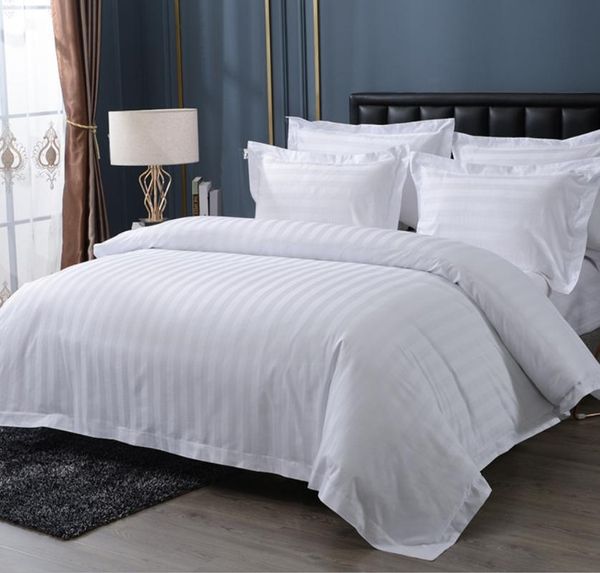 

bedding sets white 3cm satin stripes el  king 4pcs solid color duvet cover bed sheet cotton textile home pillowcases