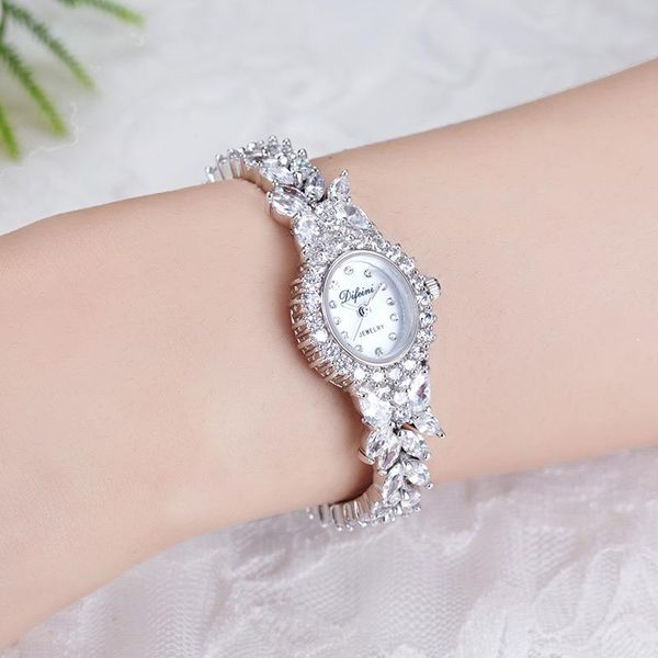 

wristwatches 2021 diamond simple iced out baguette zircon quartz vintage watch jewelry female band fancy ladies women's wrist watches, Slivery;brown
