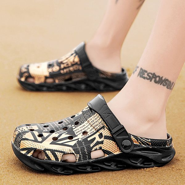 

slippers 2021 new summer men's sandals camouflage graffiti hole shoes fashion trend personalized beach sandals, Black