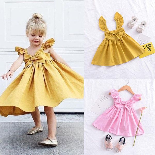 

girl's dresses born kids baby girl bow dress princess clothing summer sleeveless ruffle bowknot clothes girls outfits, Red;yellow