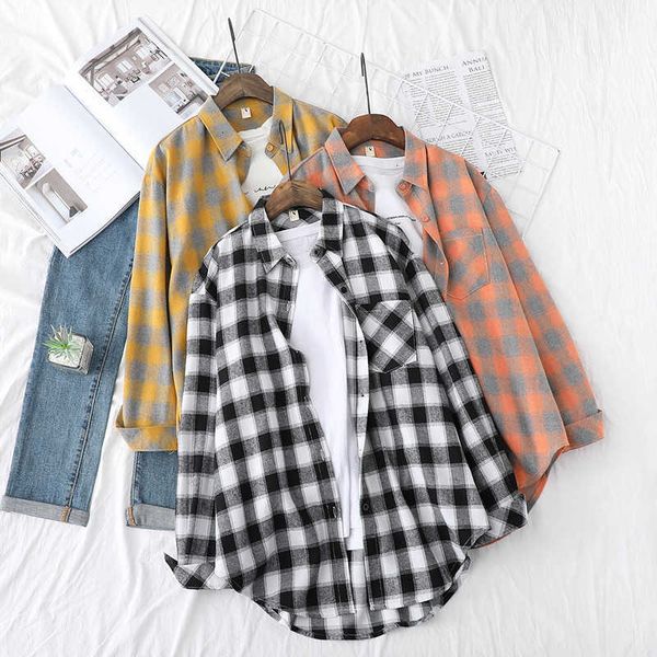 

women's blouses & shirts plaid womens lady long sleeve checked female clothes outwear arrivals spring autumn lazy style b3w5, White