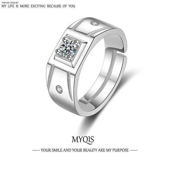 

punk ring retro zircon wide band stamp s925 2021 trend rings for men open cuff bague engagement adjustable couple wedding, Slivery;golden