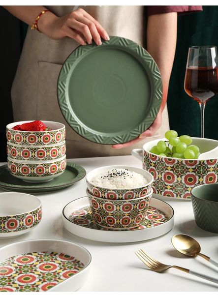 

dishes & plates arrival dinnerware plate bowl set household binaural stockpot rice soup large fish microwave use