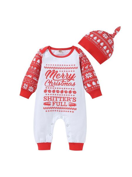 

clothing sets 3 pcs christmas children's sets,soft red round collar long sleeve jumpsuit and letters printed pattern cap,girls, boys, White