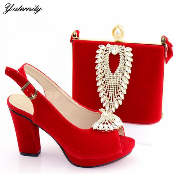 

italian rhinestonen ladies shoes and bag set african elegant pumps 6.4cm for party wholesale price tx-682 dress, Black