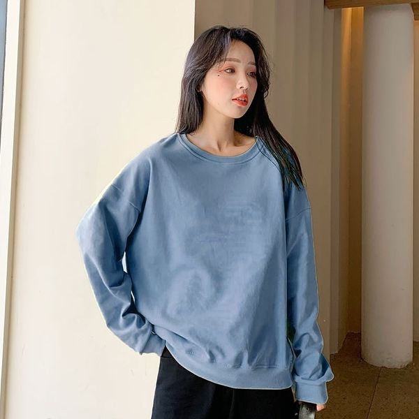 

grey sweater women's 2021 new summer korean version loose trendy ins round neck long sleeve spring and autumn thin top, Black