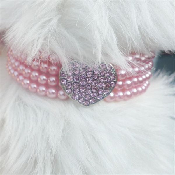 

dog collars & leashes small animals puppy necklace collar pearl with shiny rhinestone heart shape pendant cat jewellery soft pet supplies