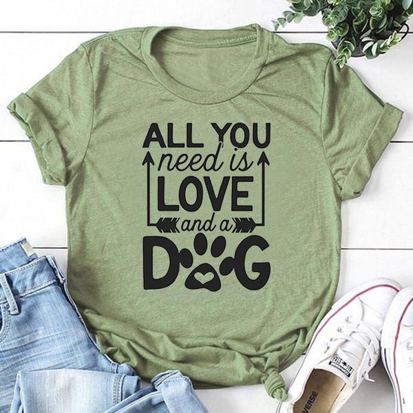 

women's t-shirt all you need is love and a dog mom mama shirt cotton women tshirt funny letter print short sleeve girl o neck t, White