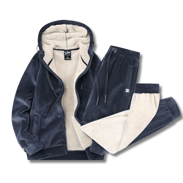 

men's tracksuits leisure sports suit winter silver fleece cardigan sweater with cashmere thickening and warm keeping, Gray