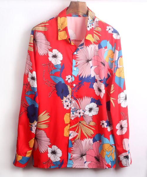 

men's shirts 2021 long leeve printed big flower caual top, White;black