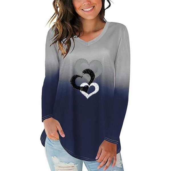 

women's t-shirt hoodies harajuku cotton gradient color cat print irregular hem v-neck long-sleeved loose sweatshirt clothes, White