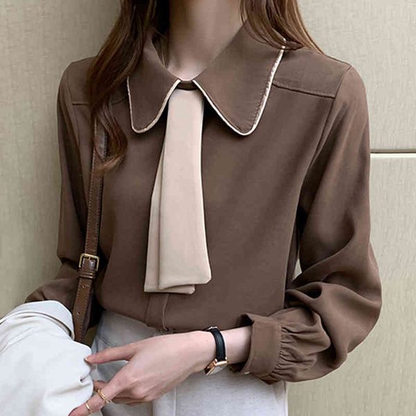 

blouse women blusas mujer de moda long sleeve chiffon blouse shirt turn down collar office blouse women clothing e78 210426, White