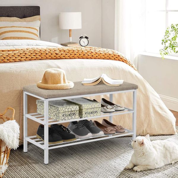 

clothing & wardrobe storage 3-tier shoe bench for entryway organizer rack with foam padded seat dustproof space-saving stand cabinet